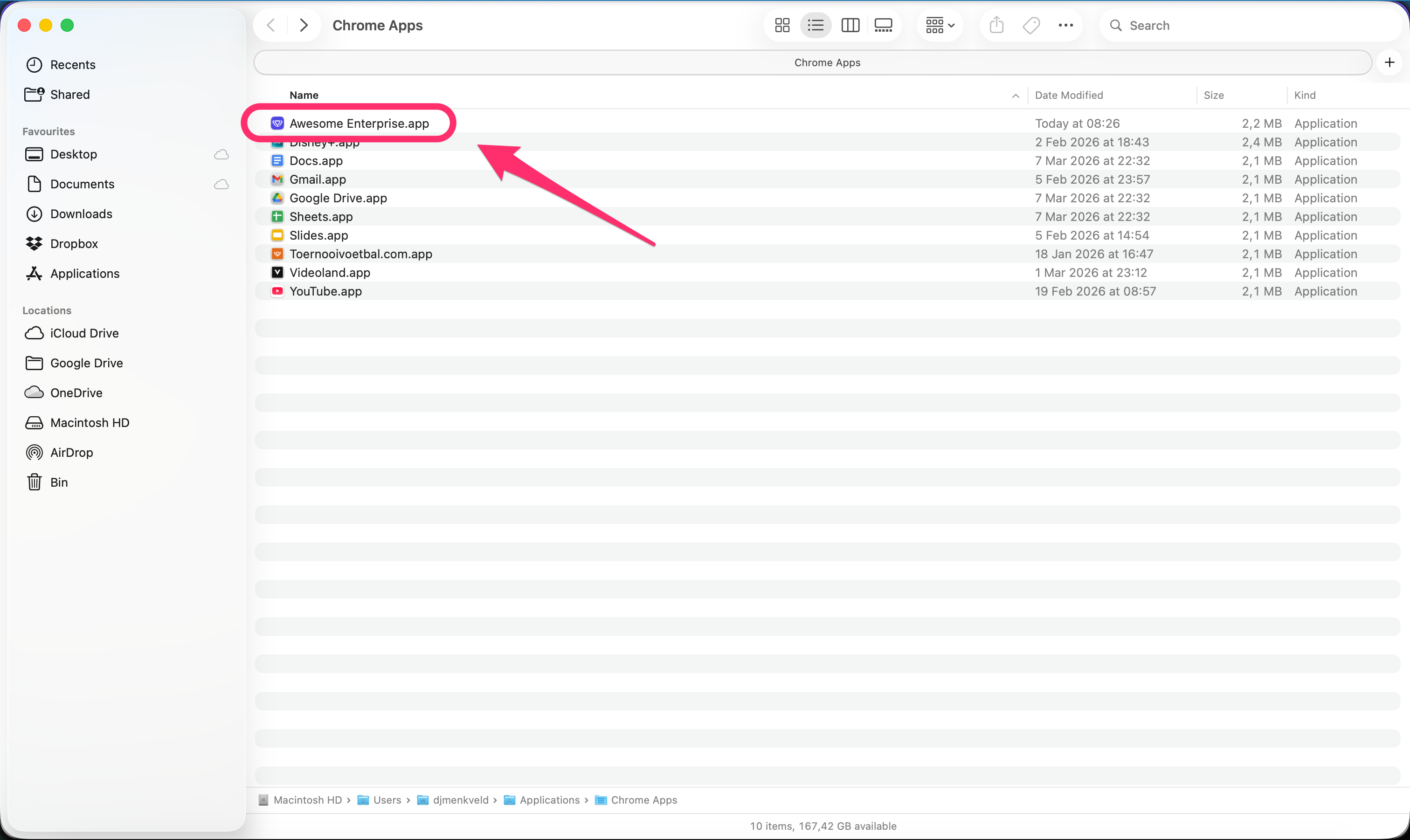 App guardada en la carpeta de apps de Chrome